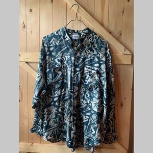 Vintage CEZAR Silk Collarless Button Up Medium